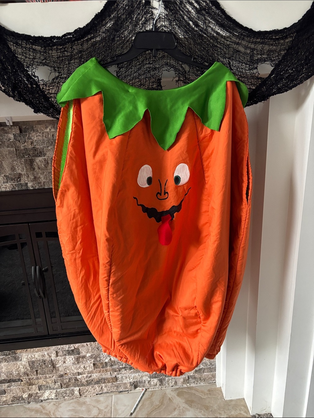 Kids Pumpkin Costume with Green Collar - lined in fleece. Big kids to Adult